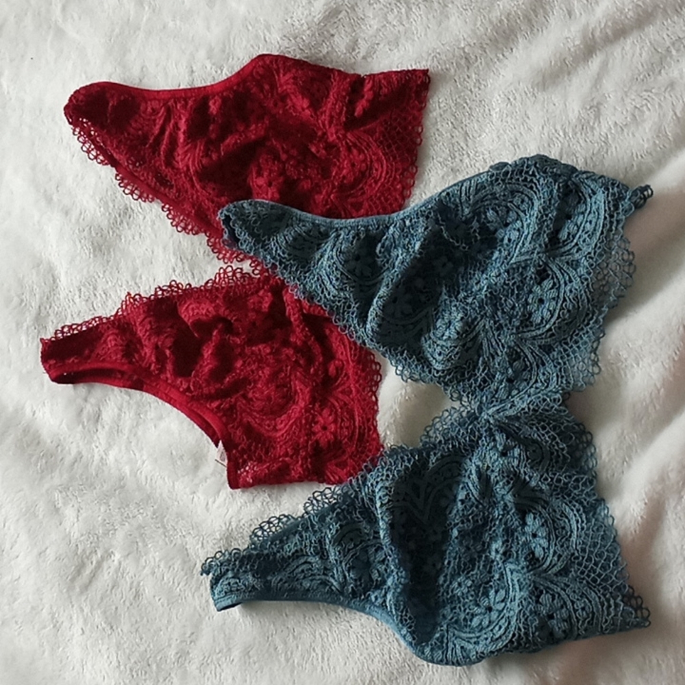 Victoria's Secret Lace Bralette Set in Red and Blue